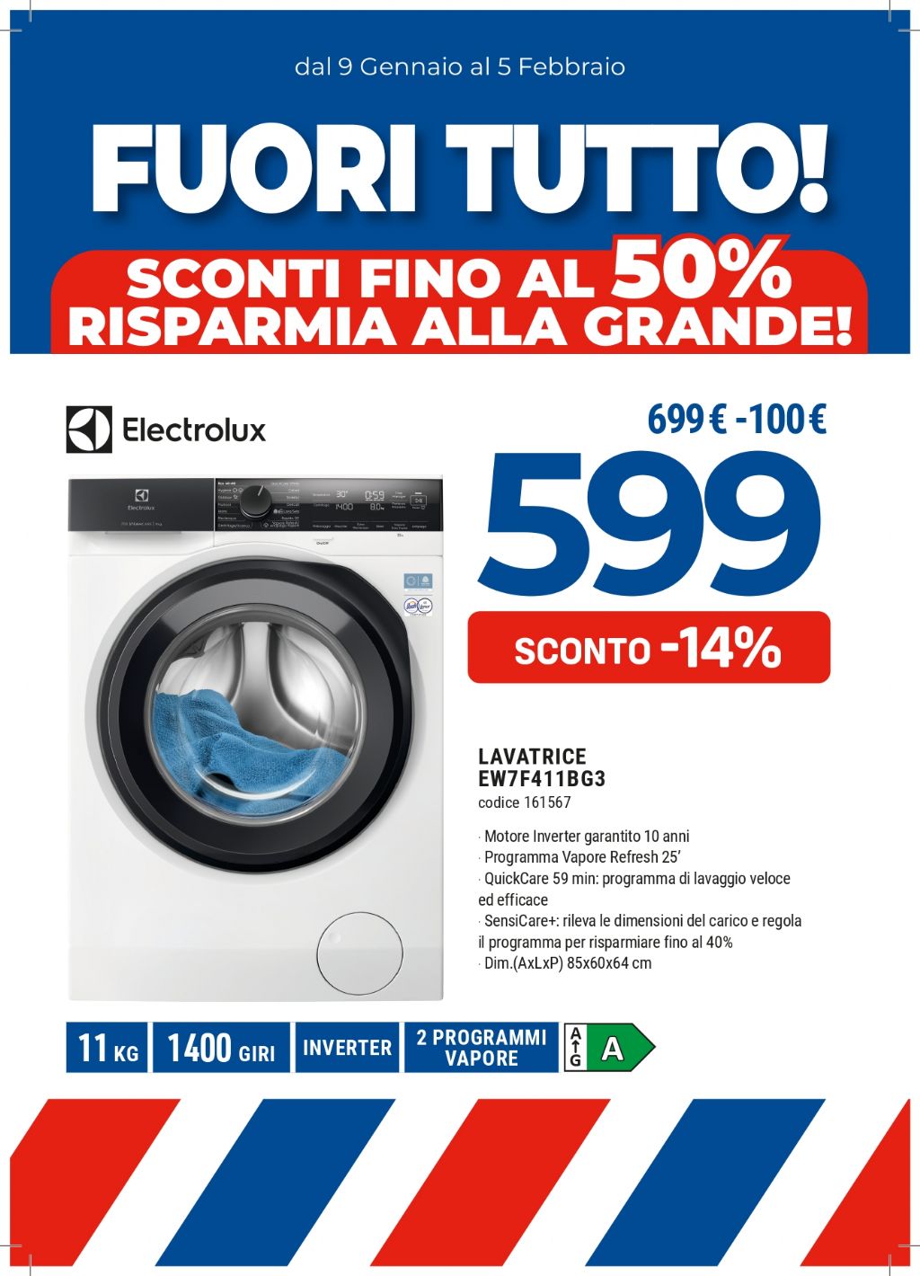 LAVATRICE ELECTROLUX 11KG EW7F411BG3